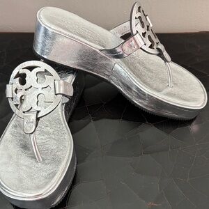 Tory Burch Silver Miller Platform Sandals